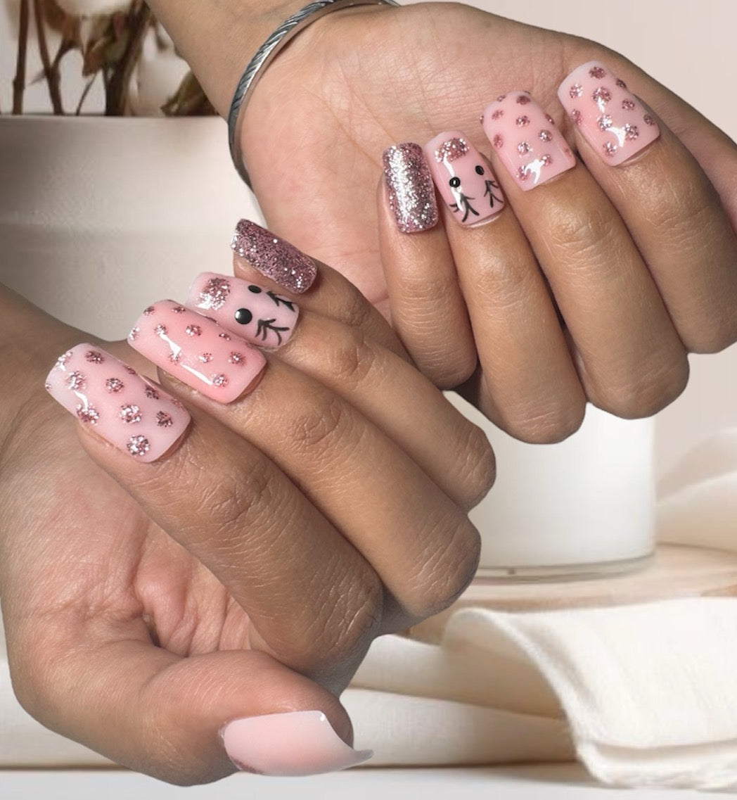 Blush Reindeer Sparkle Press-On Nails