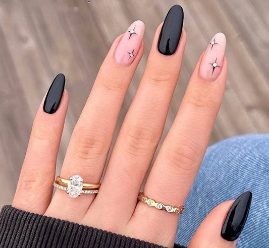 Black & Nude Sparkle Press-On Nails