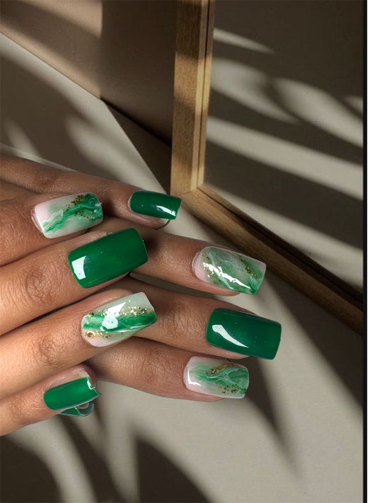 Emerald Marble Luxe Press-On Nails