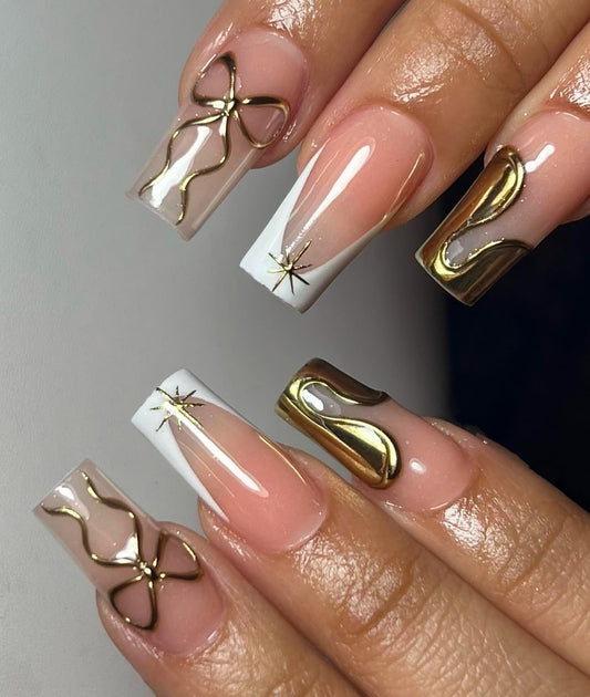 Luxe Gold Accent Coffin Press-On Nails