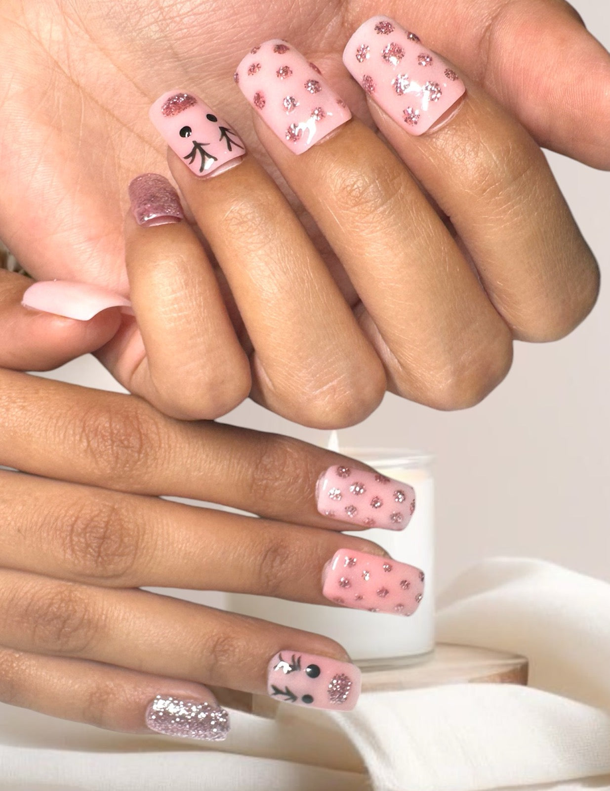 Blush Reindeer Sparkle Press-On Nails