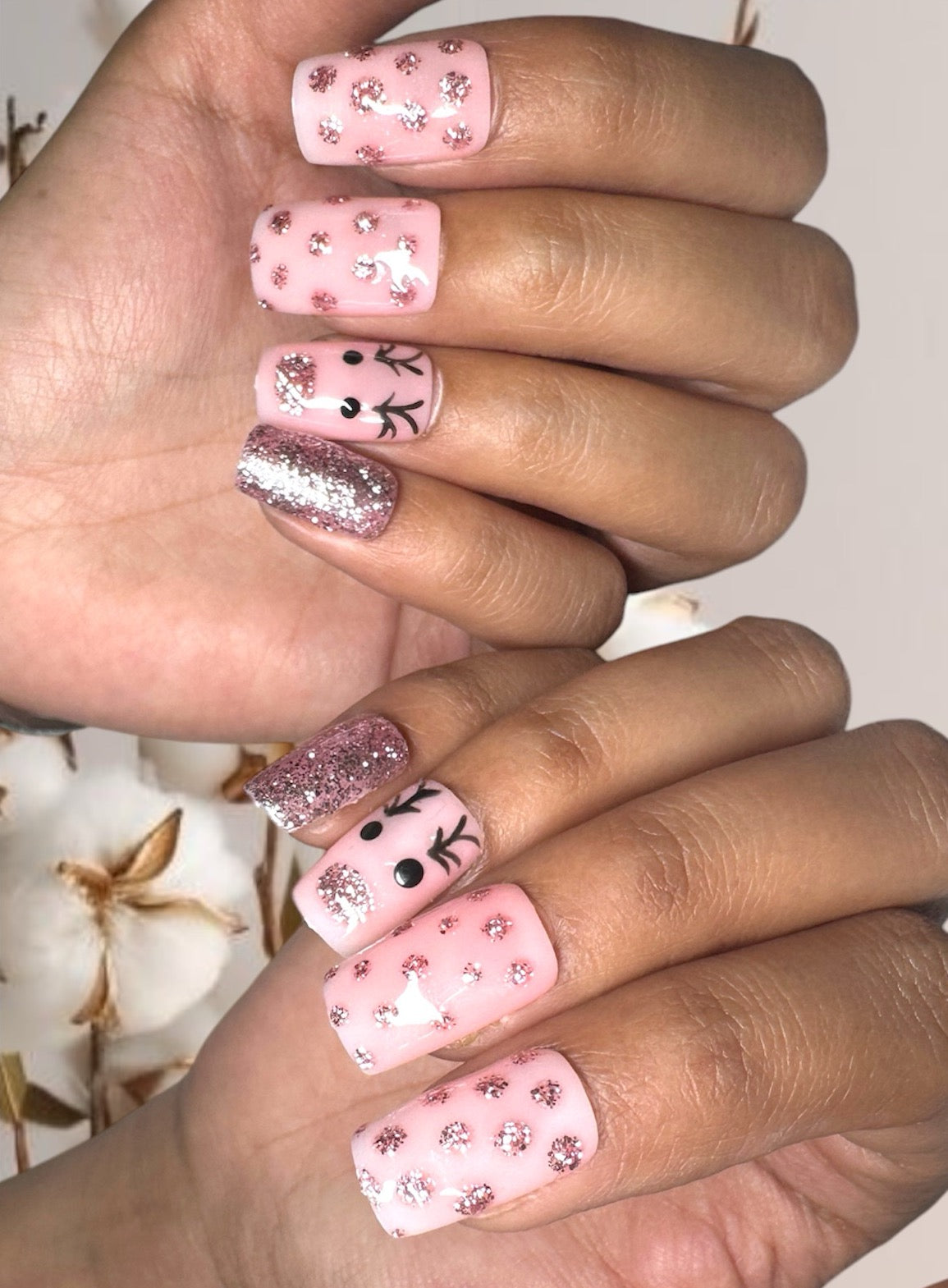 Blush Reindeer Sparkle Press-On Nails