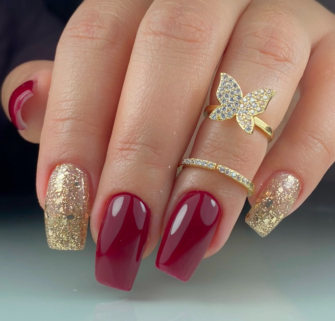 Golden Glam Burgundy Press-On Nails