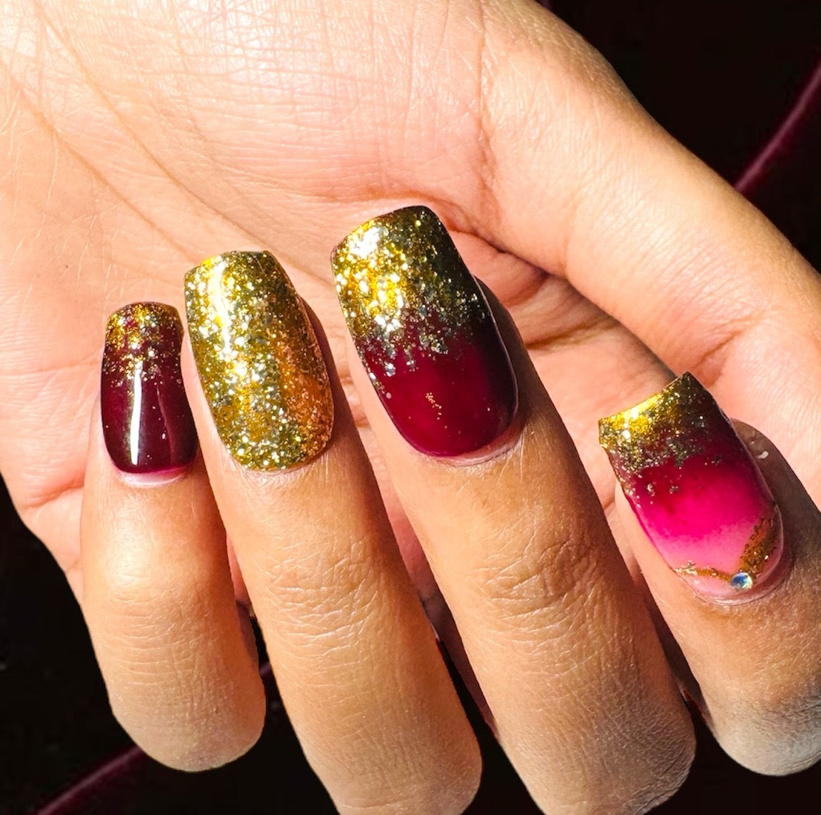 Golden Glam Burgundy Press-On Nails