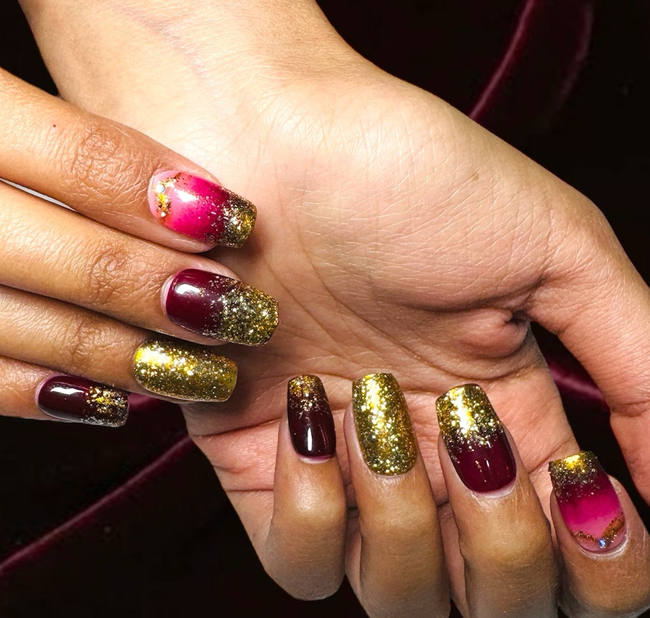 Golden Glam Burgundy Press-On Nails