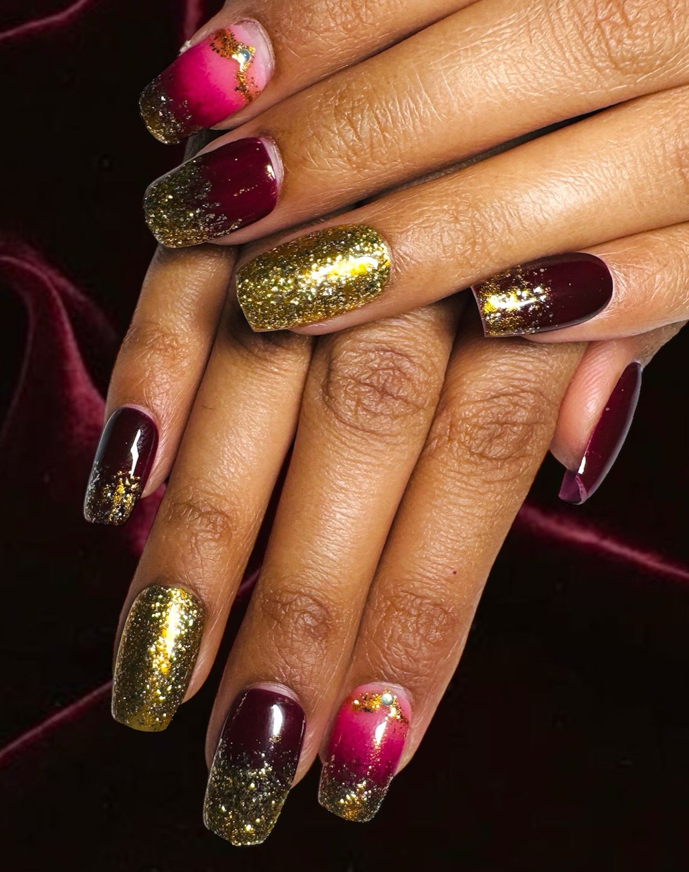 Golden Glam Burgundy Press-On Nails