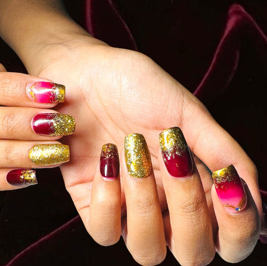 Golden Glam Burgundy Press-On Nails