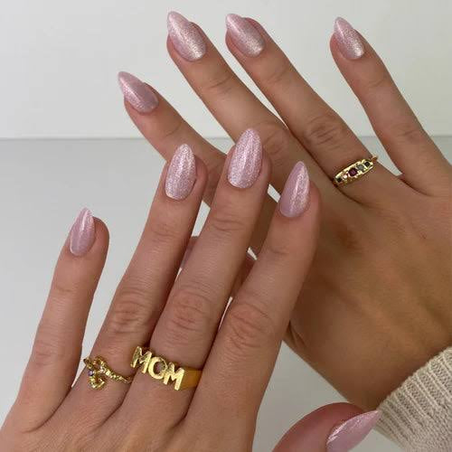 Blush Sparkle Almond Press-On Nails